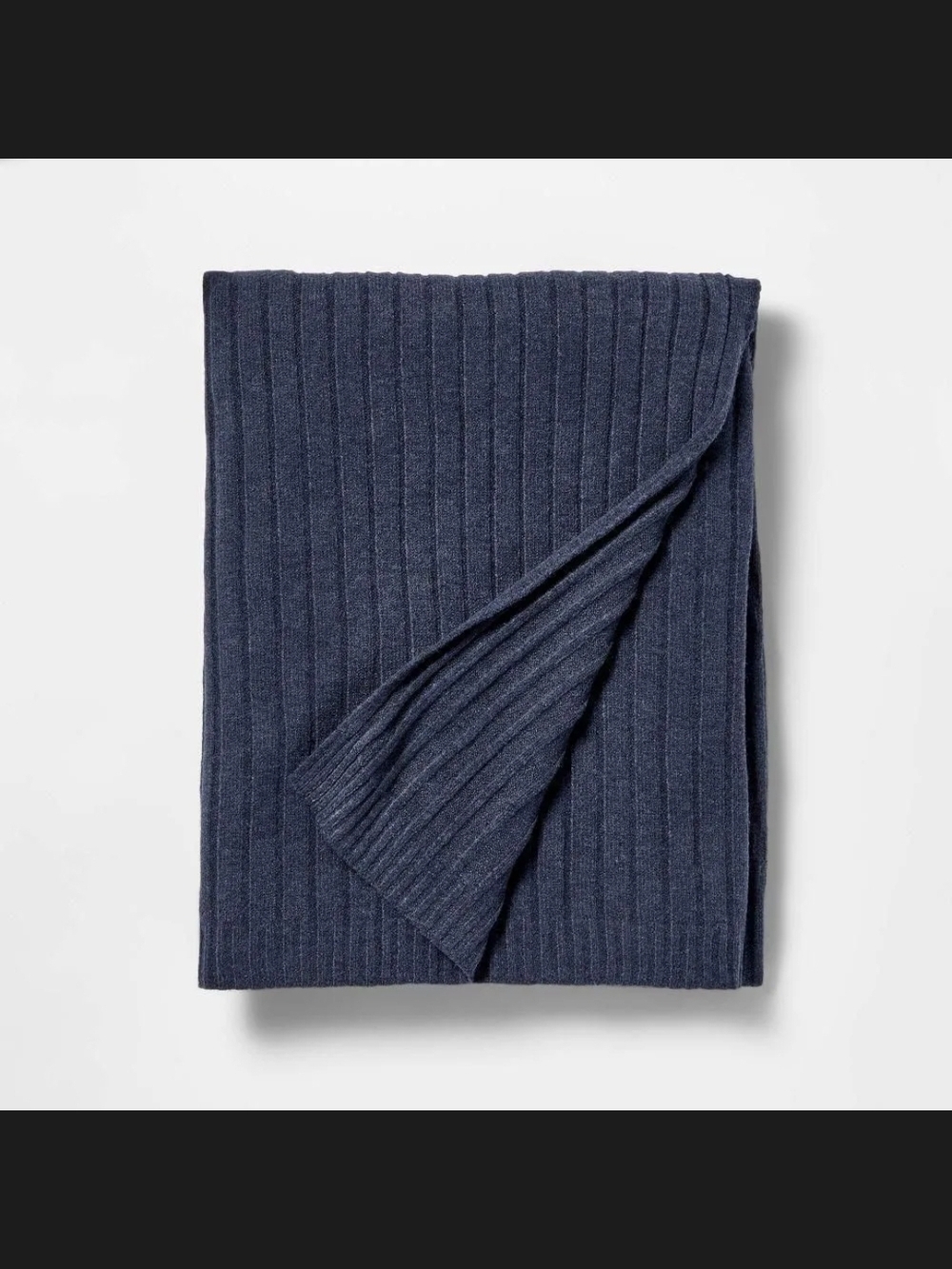 Ribbed Knit Throw Blanket - Navy
